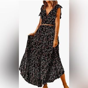 Two-Piece Floral Ruffle Cap-Sleeve and Skirt